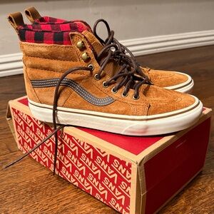 Vans Women's Tan and Red High-Top Sneakers